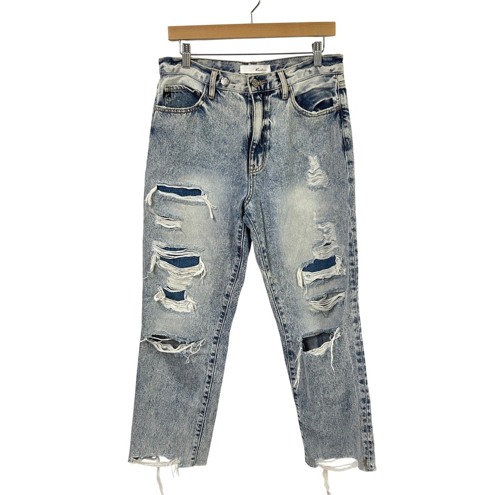KanCan High Rise Distressed Acid Wash Straight Leg Jeans 9/28 Blue Y2K Grunge